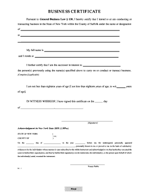 New York Business Certificate