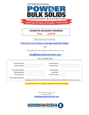 Exhibitor Insurance Program Application
