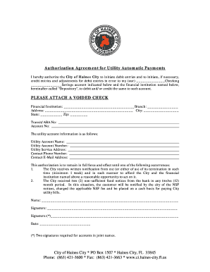 Authorization Agreement for Utility Automatic Payments