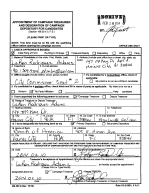 Appointment of Campaign Treasurer Form