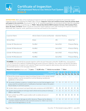 Certificate of Inspection for Compressed Natural Gas Vehicle Fuel System