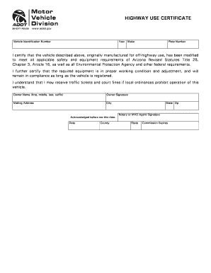 Highway Use Certificate