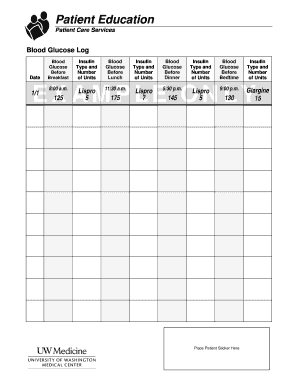Blood Glucose Log Form