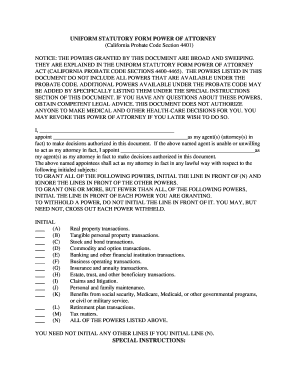 California Statutory Form Power of Attorney