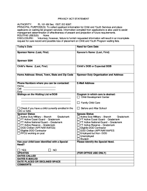 Child and Youth Services Application Form
