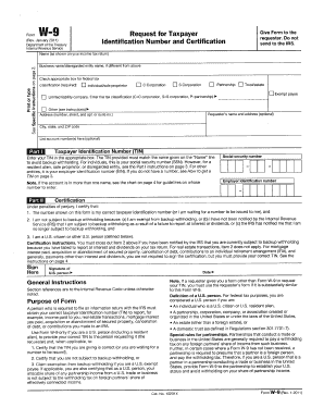 Form W-9 Request for Taxpayer Identification Number and Certification