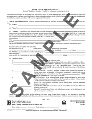 North Carolina Offer to Purchase and Contract