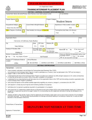 US Department of State Training Internship Placement Plan