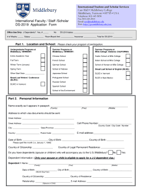 DS-2019 Application Form