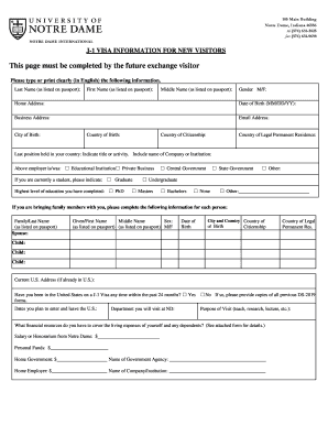 J-1 Visa Information Form for New Visitors