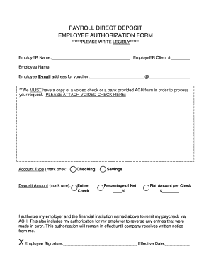 Payroll Direct Deposit Authorization Form