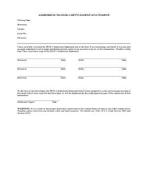 Addendum to HUD-1 Settlement Statement