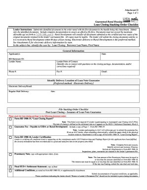 Guaranteed Rural Housing Loan Closing Checklist