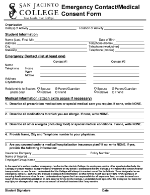 Emergency Contact Medical Consent Form