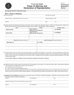 Massachusetts Power of Attorney Form M-2848