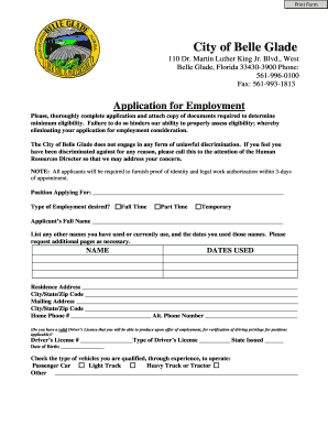City of Belle Glade Employment Application