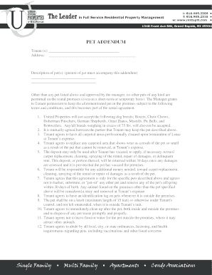 Pet Addendum to Lease Agreement