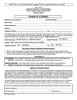 Nevada Power of Attorney for Unemployment Compensation