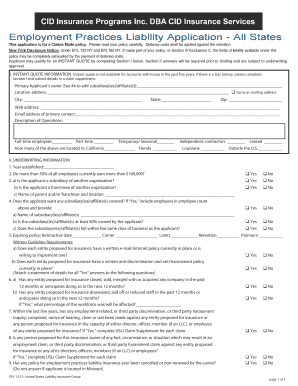 Employment Practices Liability Application