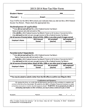 2013-2014 Non-Tax Filer Form