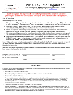 2013 Tax Info Organizer