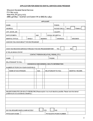 Wisconsin Donated Dental Services Application