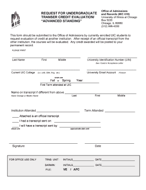 University of Illinois at Chicago Transfer Credit Evaluation Form