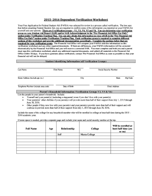 2015–2016 Dependent Verification Worksheet