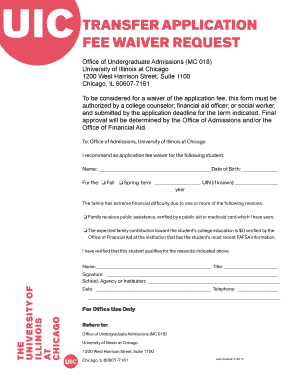 University of Illinois at Chicago Transfer Application Fee Waiver Request