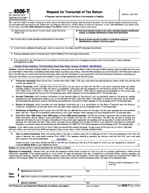 IRS Form 4506-T Request for Transcript of Tax Return