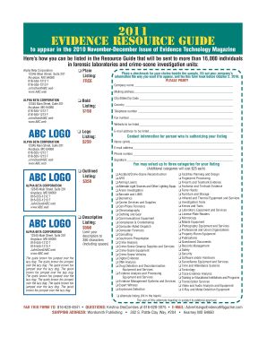 Evidence Resource Guide Listing Form