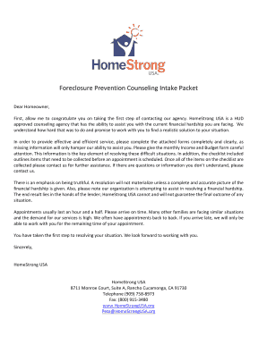 Foreclosure Prevention Counseling Intake Packet
