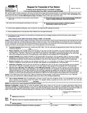 IRS Form 4506-T Request for Transcript of Tax Return