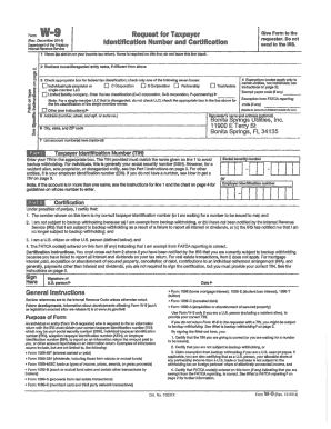 W-9 Form Request for Taxpayer Identification Number and Certification