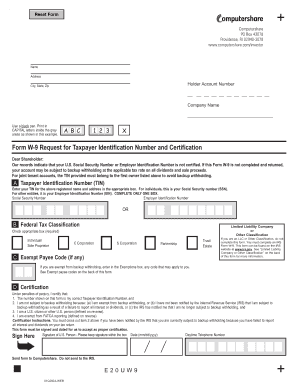 Form W-9 Request for Taxpayer Identification Number and Certification
