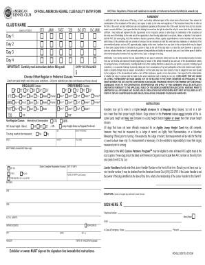 American Kennel Club Agility Entry Form