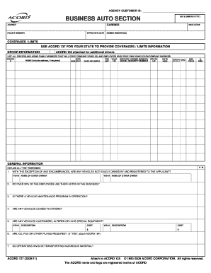 ACORD 127 Business Auto Application Form