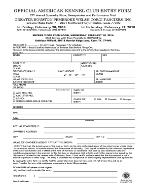 American Kennel Club Dog Show Entry Form