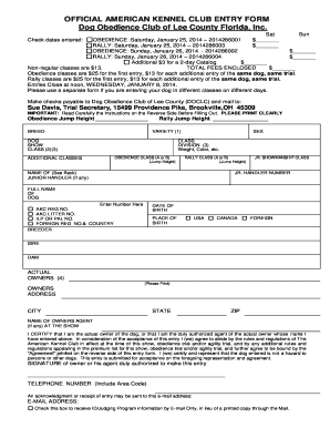 American Kennel Club Dog Obedience Entry Form