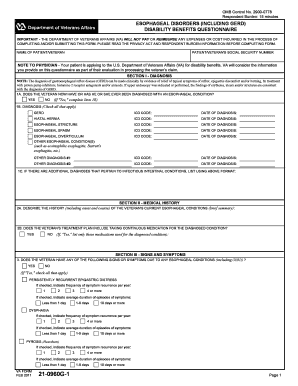 VA Form 21-0960G-1 Esophageal Disorders Questionnaire