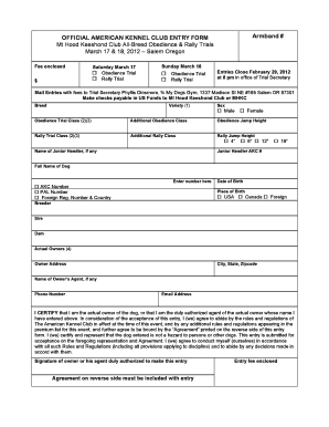 American Kennel Club Dog Trial Entry Form