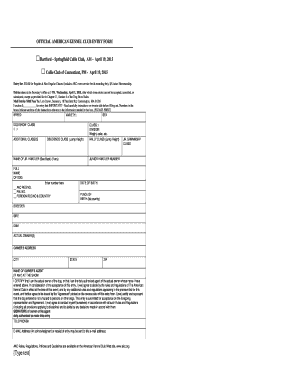 American Kennel Club Dog Show Entry Form