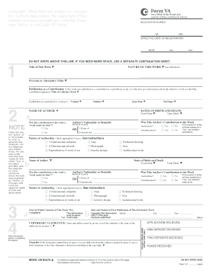 US Copyright Registration Form for Visual Arts