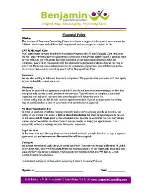 Benjamin Counseling Center Financial Policy Agreement