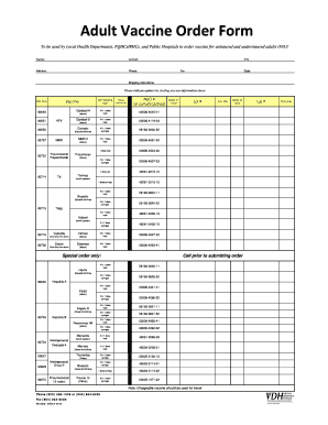Adult Vaccine Order Form