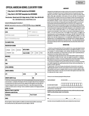 American Kennel Club Dog Show Entry Form