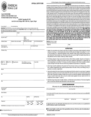 AKC Dog Show Entry Form Agreement