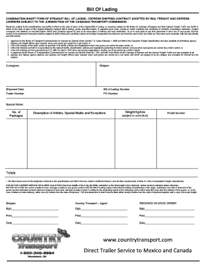 Combination Short Form Straight Bill of Lading