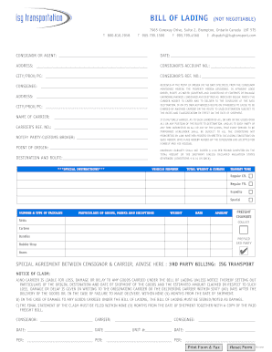 Bill of Lading Form