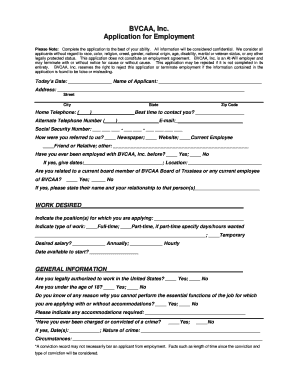 BVCAA Employment Application Form